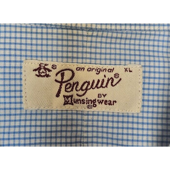 Original Penguin Mens Button Down Shirt XL Blue Gingham Logo Short Sleeve Cuffed - Picture 6 of 10